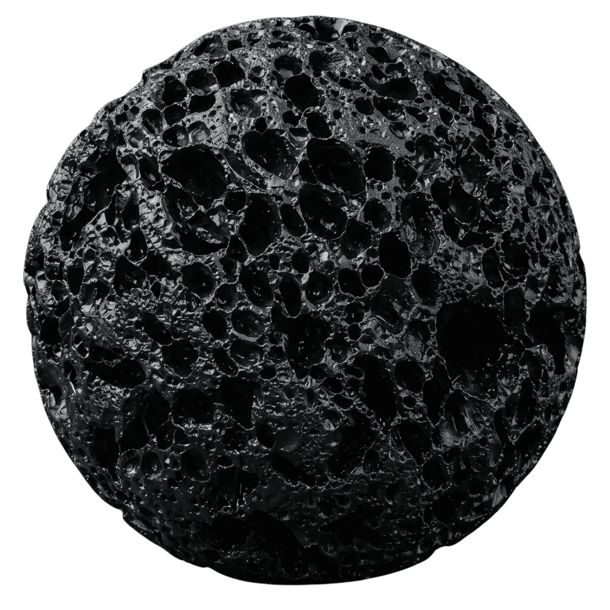 Moon — black volcanic scoria orb, large open pores