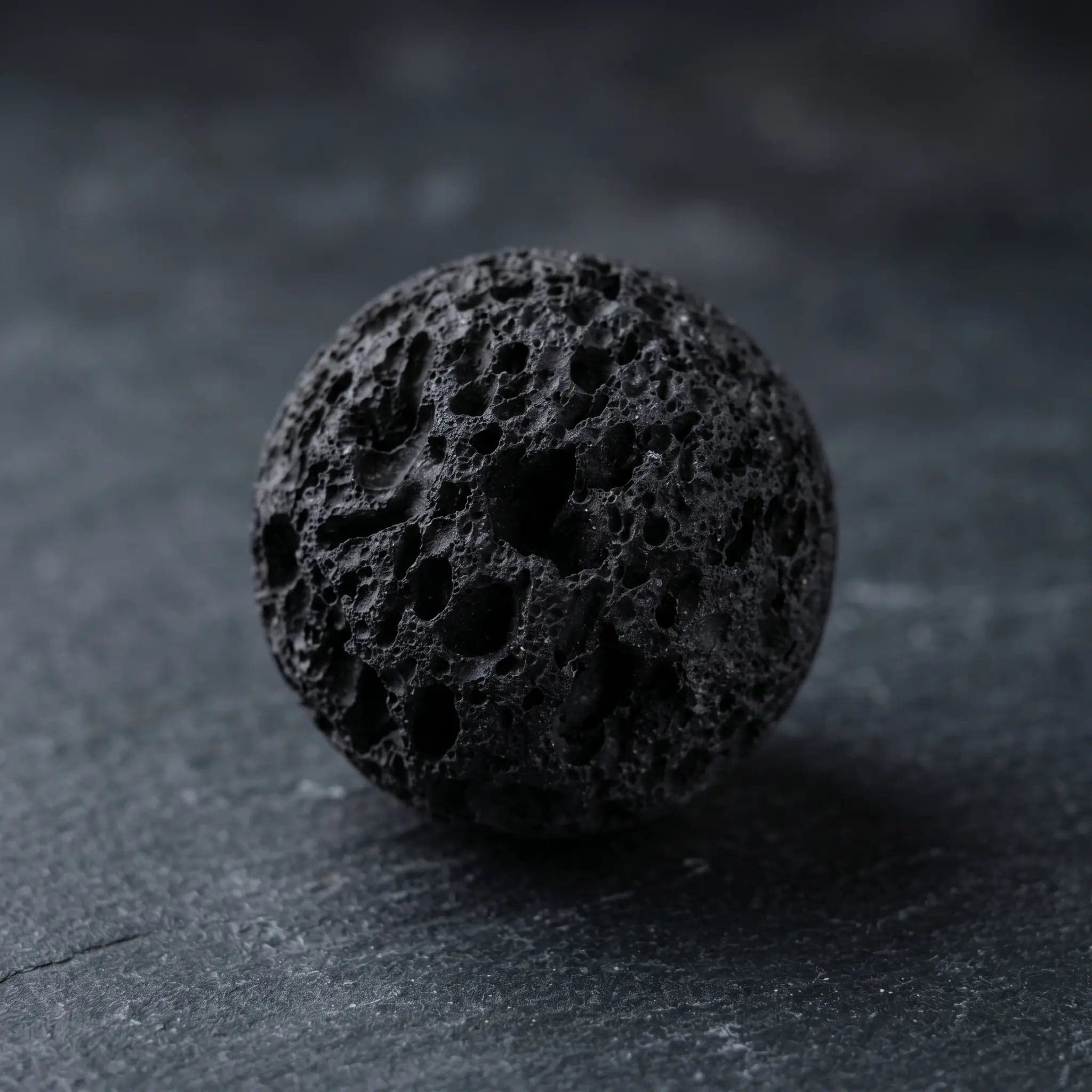 Moon — black volcanic scoria orb up close