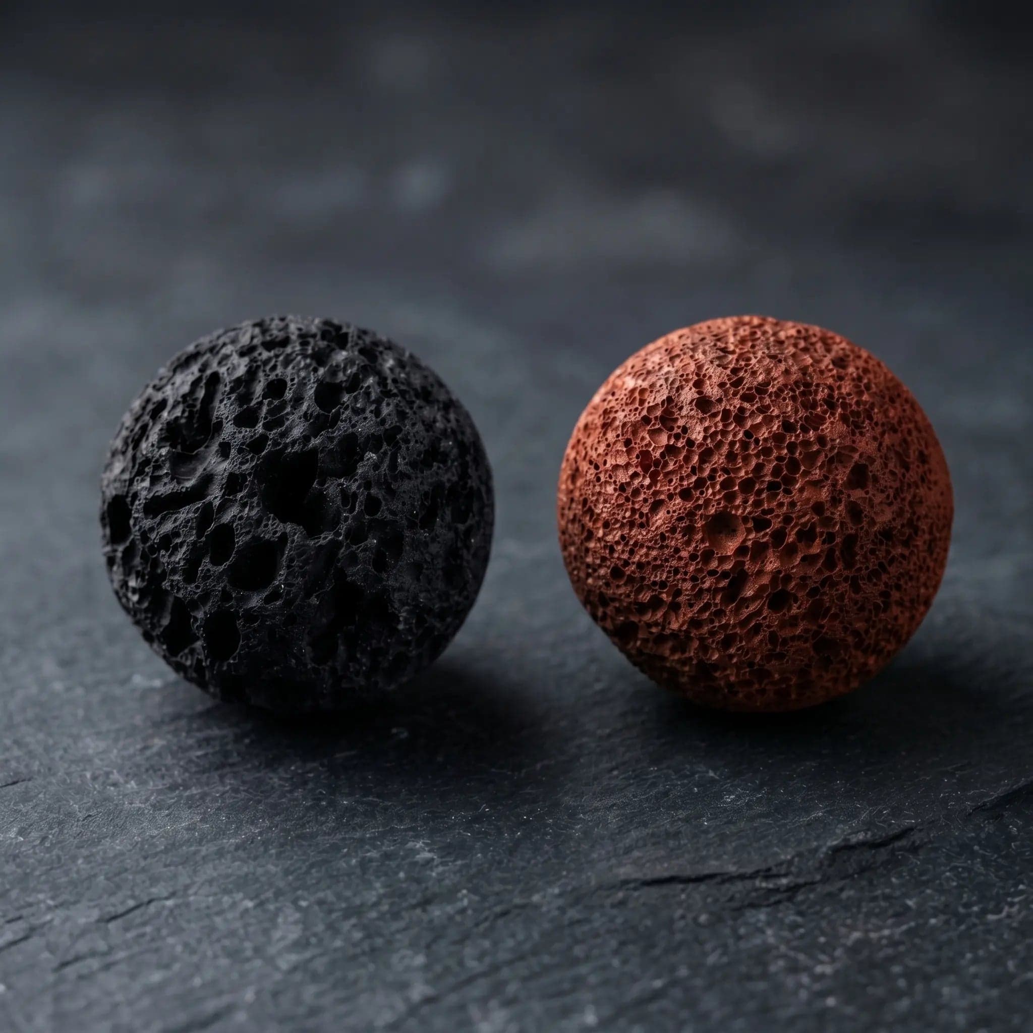 Basalt Orbs — Moon and Mars volcanic stones on slate